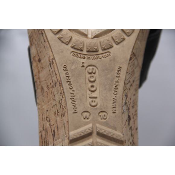 Crocs A Leigh Sandals Womens Sz 10 Black Leather Cork Wedge Heel Slip On Slide - Picture 7 of 7